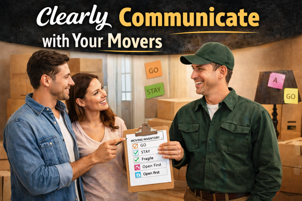 communicate with movers | moving inventory list | what stays what goes | labeling boxes | moving estimate info | sun valley transfer | bekins long distance