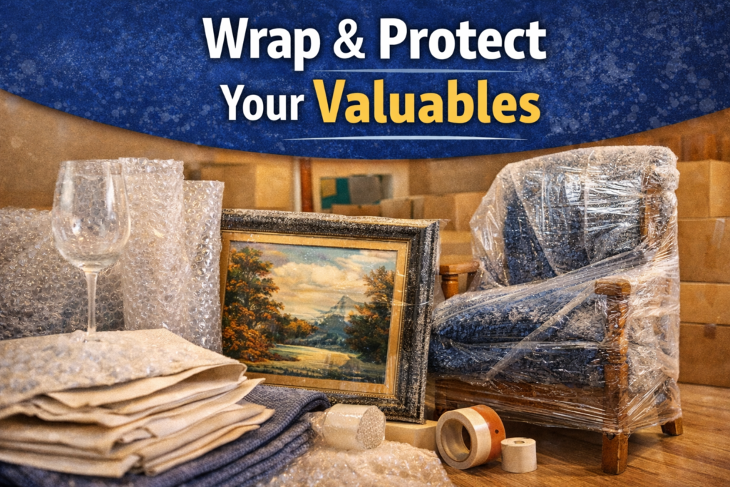 wrap valuables | pack fragile items | protect furniture | moving blankets & stretch wrap | custom crating | sun valley transfer storage | packing materials